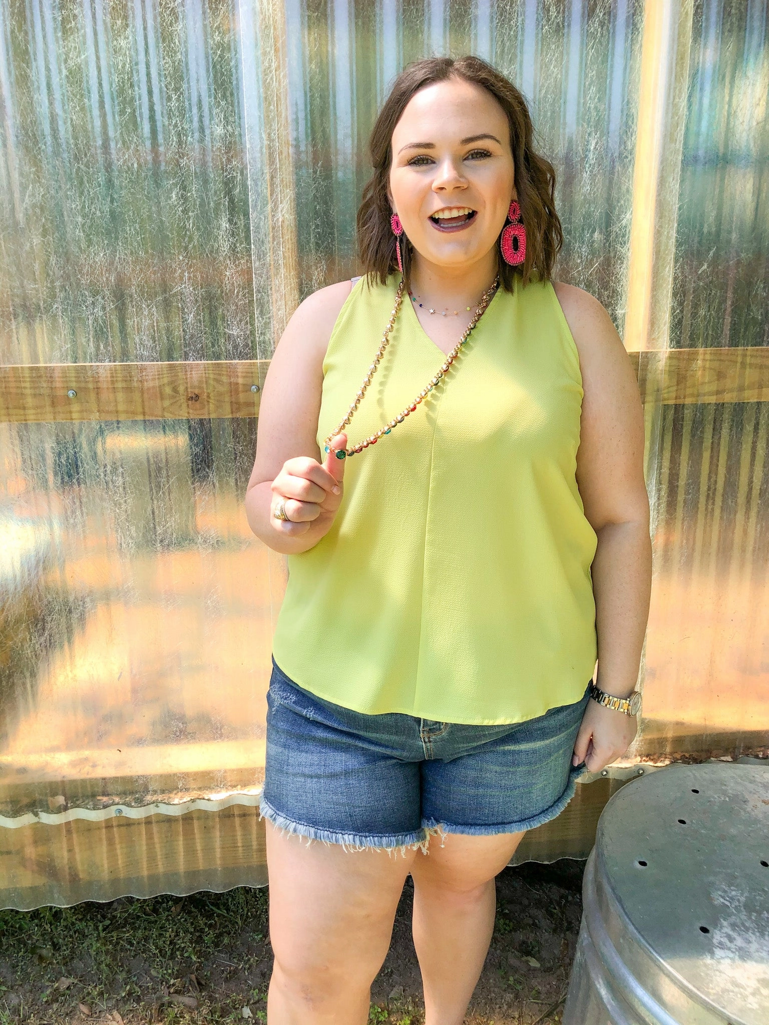 Design Soul A Graceful Way V-Neck Tank Top with Ribbon in Lime Green