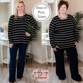 Soft Touch A New Day Long Sleeve Striped Top with Suede Elbow Patches in Black