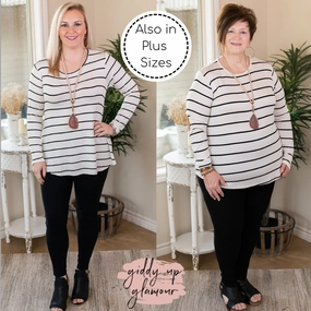 A New Day Long Sleeve Striped Top with Suede Elbow Patches in Ivory Eco Dye Process Reinforced Stitching