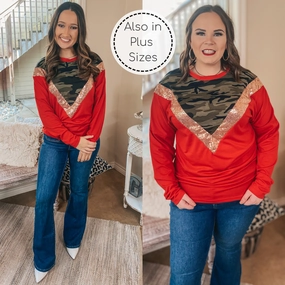 Brave Mode A Sparkly Mindset Camouflage and Sequin Color Block Top in Red