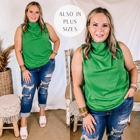 Hot Spot High Cowl Neck Tank Top in Green Effortless Design Village Charm