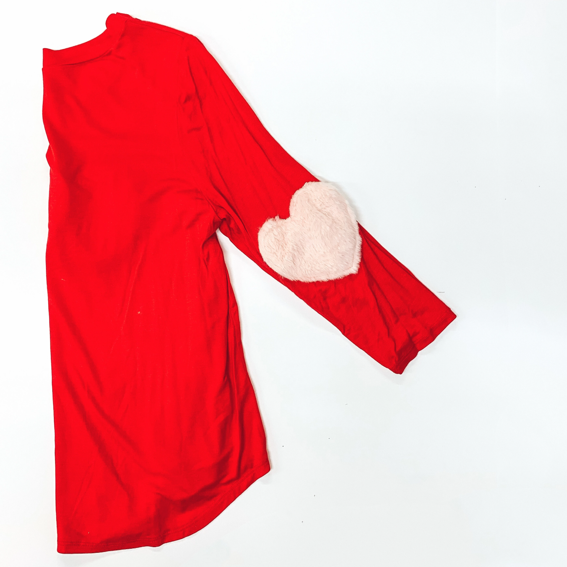 Energy Ease SoftenedEdges Red 3/4 Sleeve Top with White Furry Hearts
