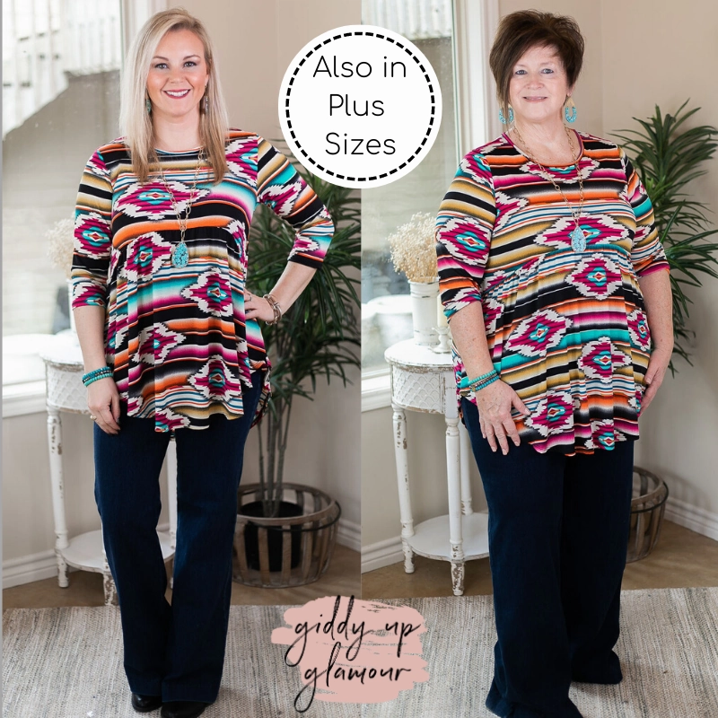 Fairy Touch Last Chance Size Small | As You Wish Aztec Print Baby Doll Top in Magenta and Gold