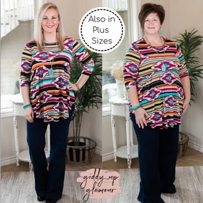 Fairy Touch Last Chance Size Small | As You Wish Aztec Print Baby Doll Top in Magenta and Gold