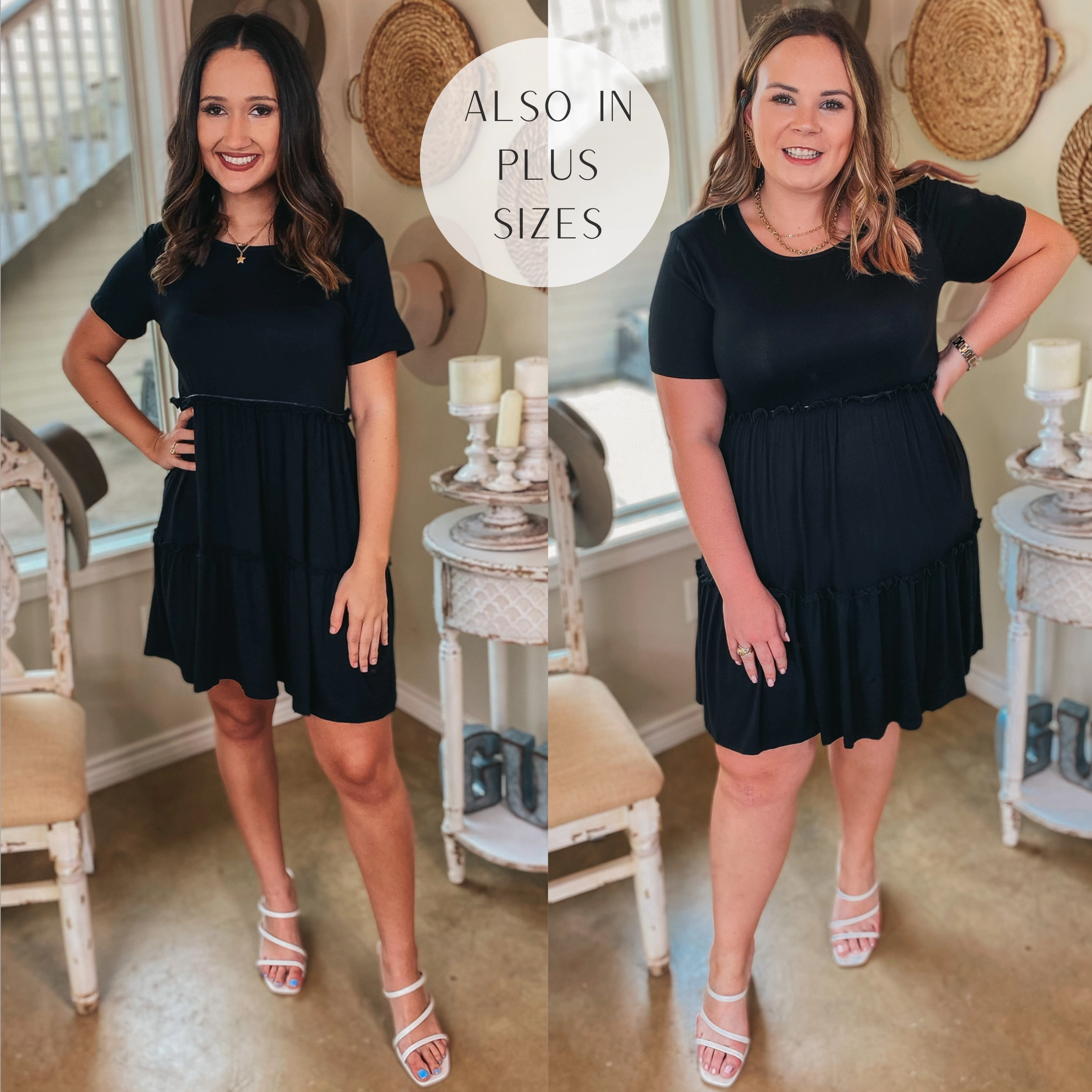 A Night to Remember Ruffle Tiered Short Sleeve Dress in Black Italian Flair