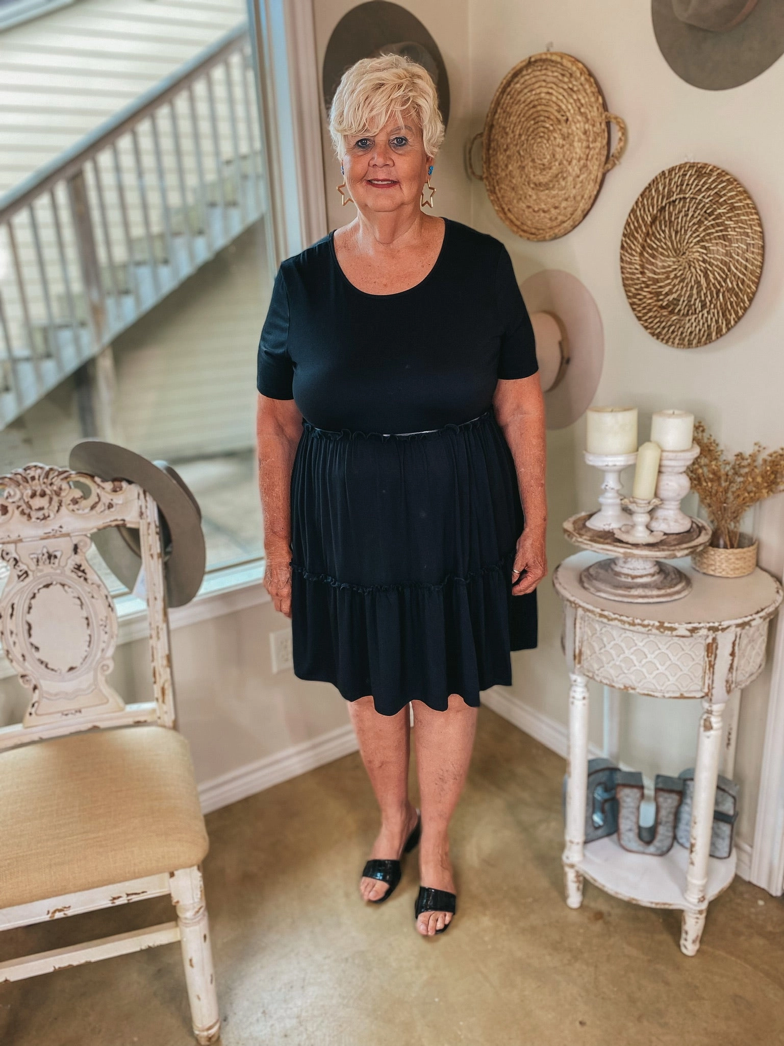 QuickDryTech Warm Hoodie A Night to Remember Ruffle Tiered Short Sleeve Dress in Black