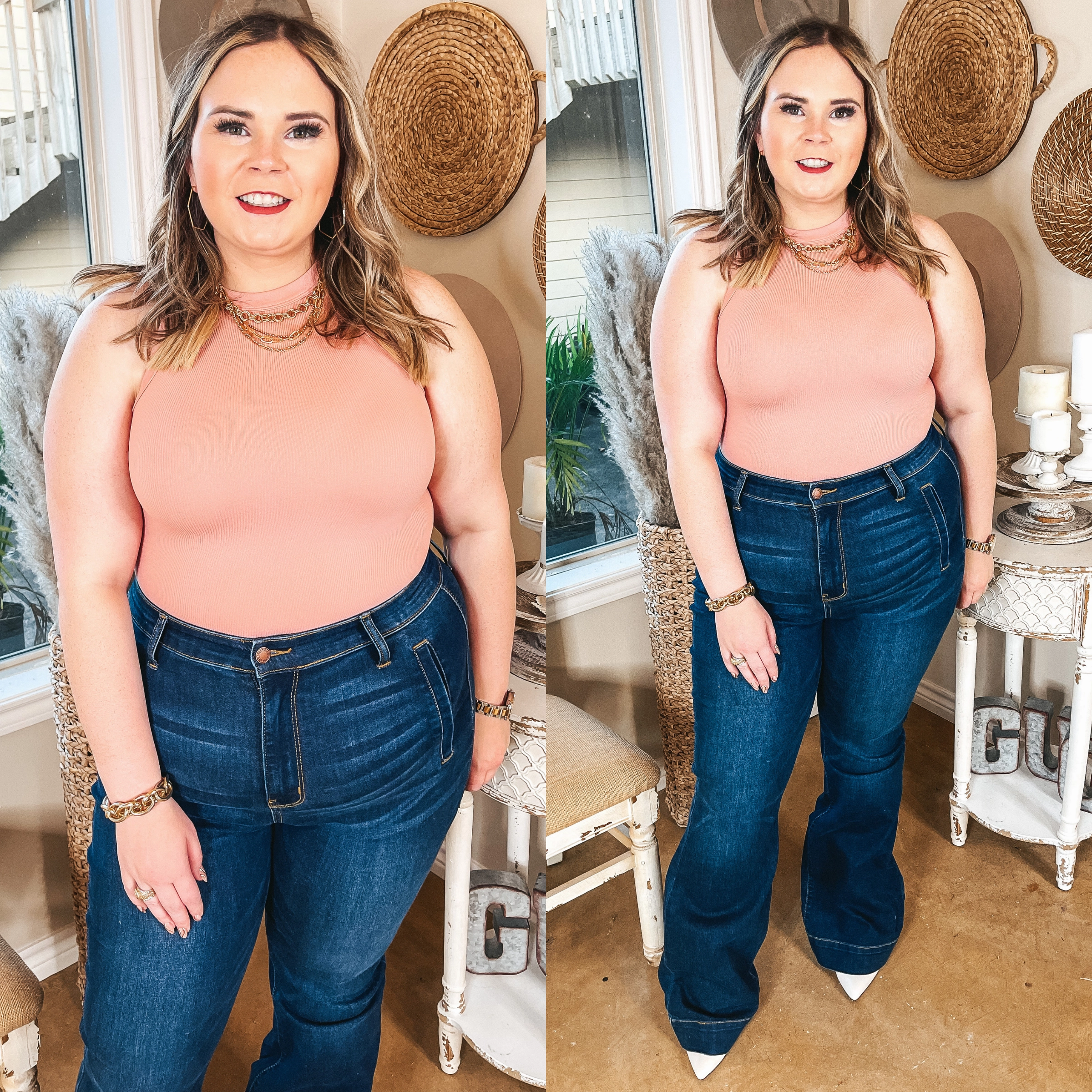 Urban Chic Chill With Me Ribbed Tank Top Body Suit in Blush Pink