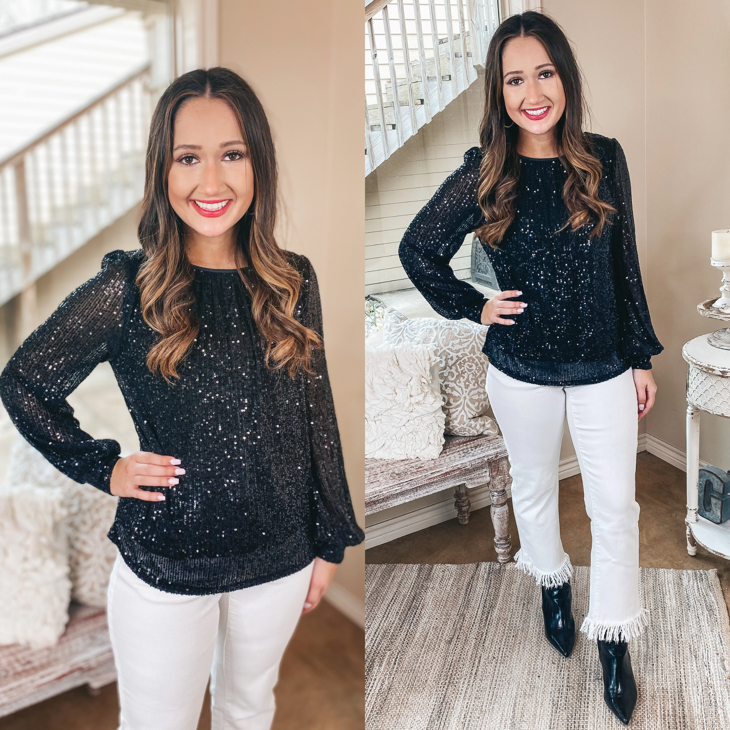 One-Piece Wear Last Chance Size Small and Large  | Always A Good Time Long Sleeve Sequin Top in Black
