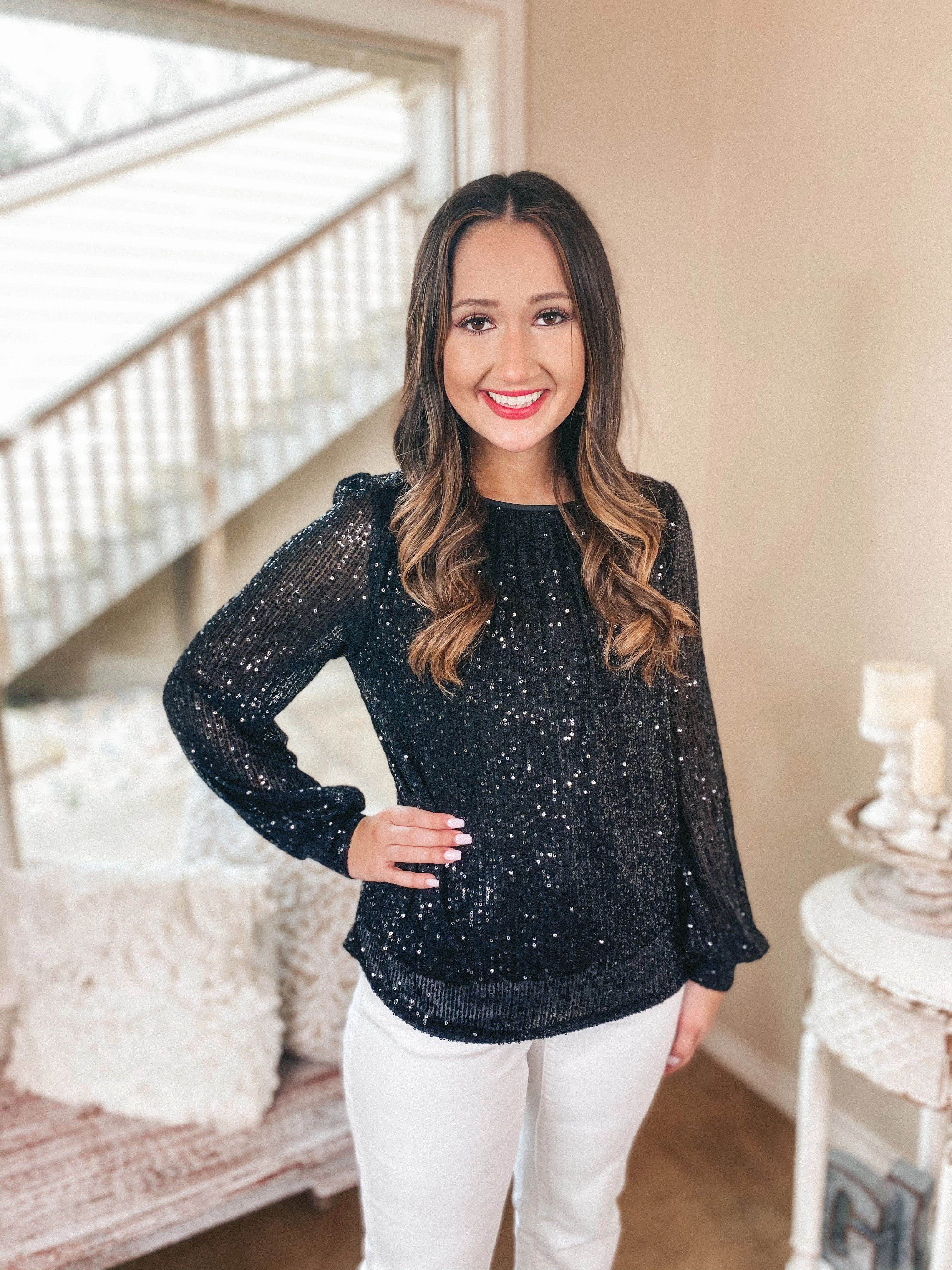 Last Chance Size Small and Large  | Always A Good Time Long Sleeve Sequin Top in Black Comfortable Outerwear Cozy Robe