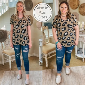 Sheer Fit Last Chance Size Small | Keep Things Simple Large Leopard V Neck Tee Shirt in Taupe