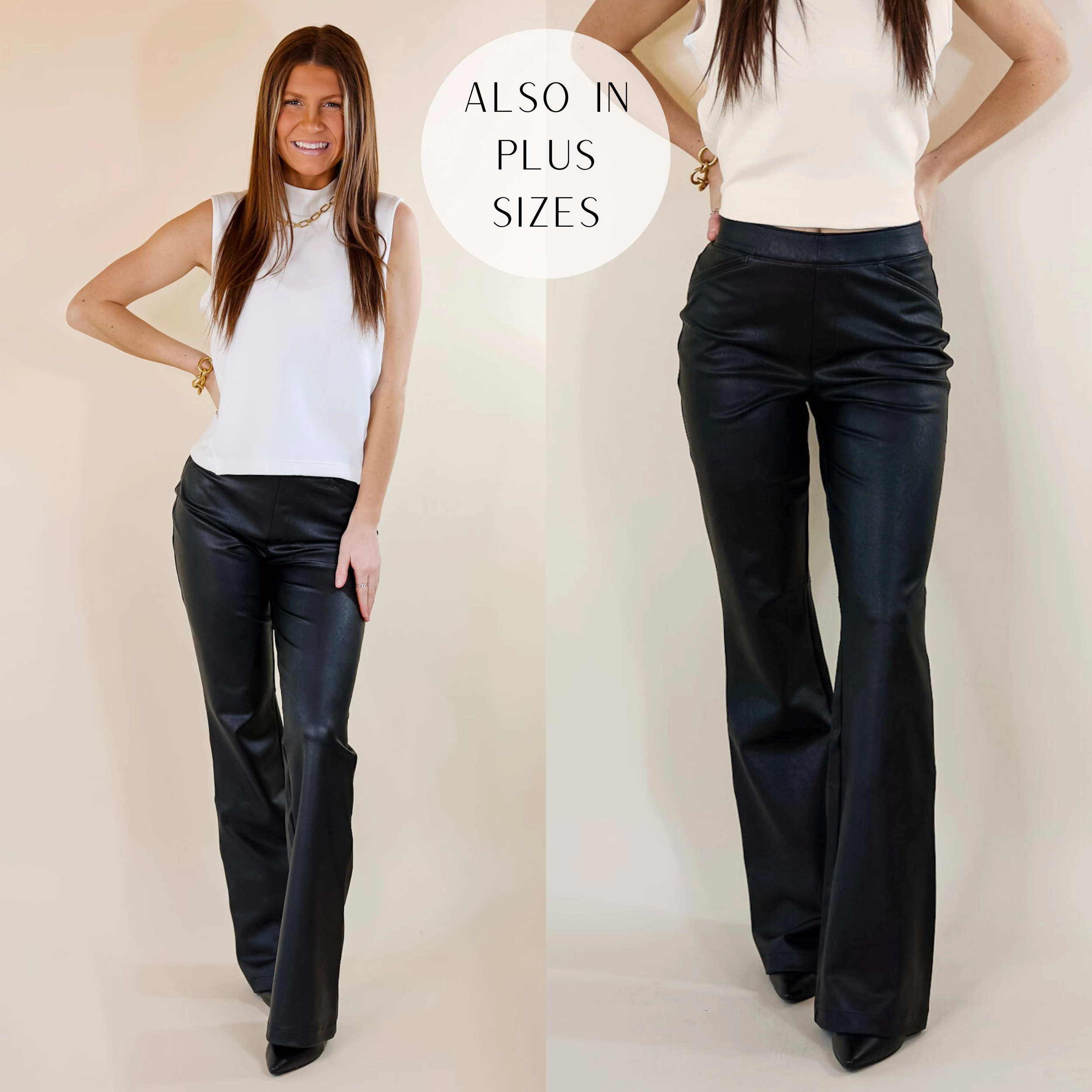 Cozy Fit SPANX | Leather-Like Flare Pants in Black