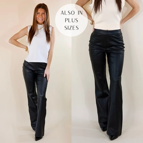 Cozy Fit SPANX | Leather-Like Flare Pants in Black