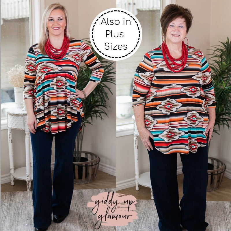 LightweightInsulation MatteFinishTexture Last Chance Size Small | As You Wish Aztec Print Baby Doll Top in Red and Turquoise