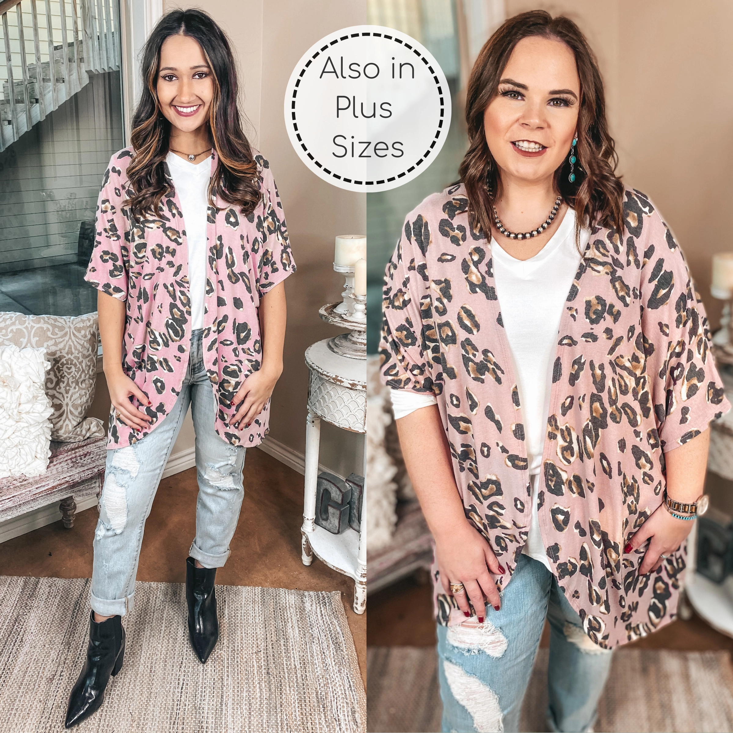 Ahead Of The Trend Leopard Short Drop Sleeve Cardigan in Blush Pink NonSlipTrims UltraSoft Texture