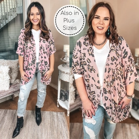 Ahead Of The Trend Leopard Short Drop Sleeve Cardigan in Blush Pink NonSlipTrims UltraSoft Texture