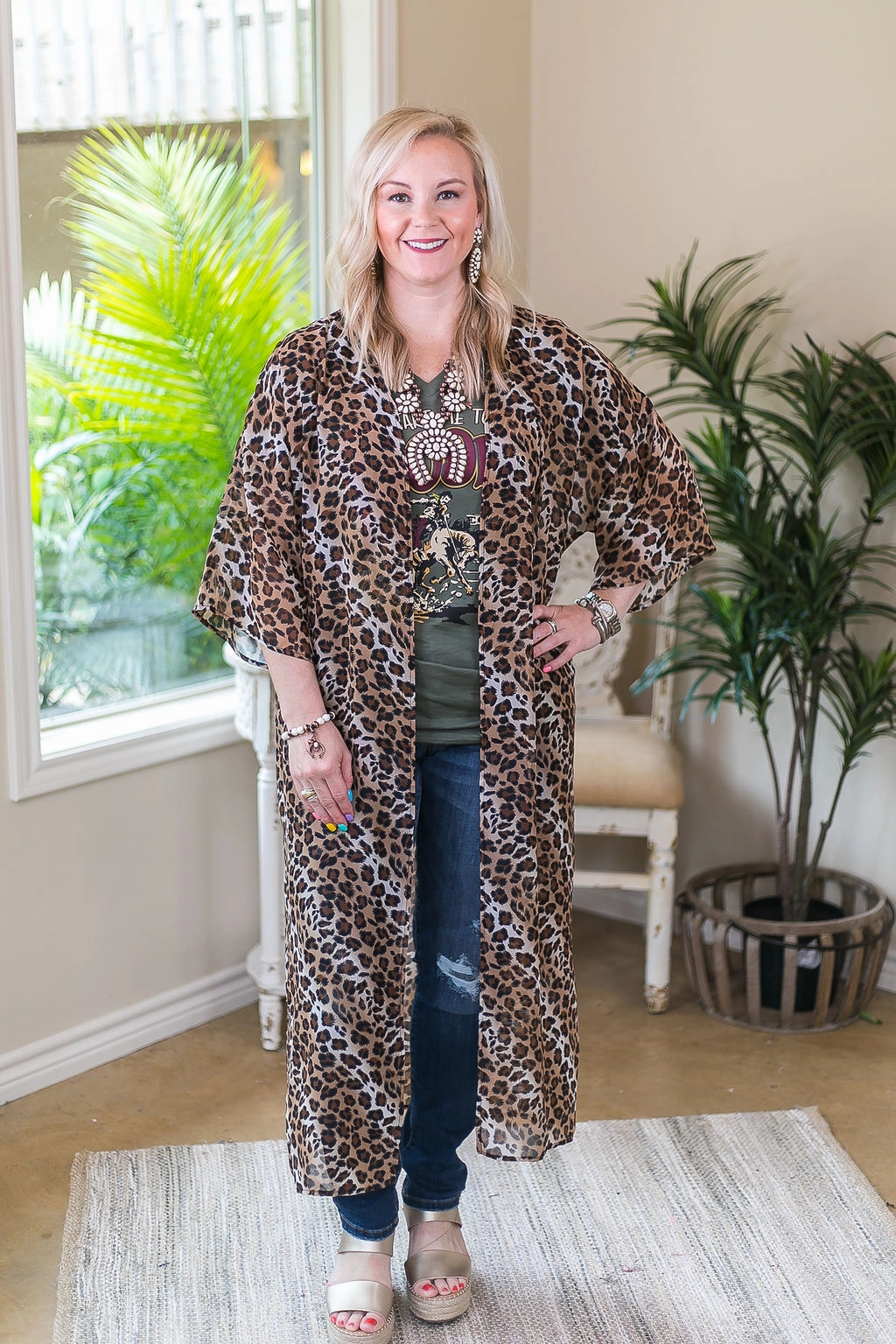 Fable Core Last Chance Size Small, Medium, Large | Love Not Logic Long Sheer Duster Kimono in Leopard