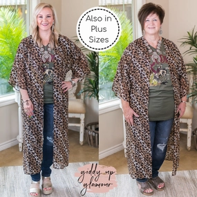Last Chance Size Small, Medium, Large | Love Not Logic Long Sheer Duster Kimono in Leopard Noble Grace Athleisure Cool