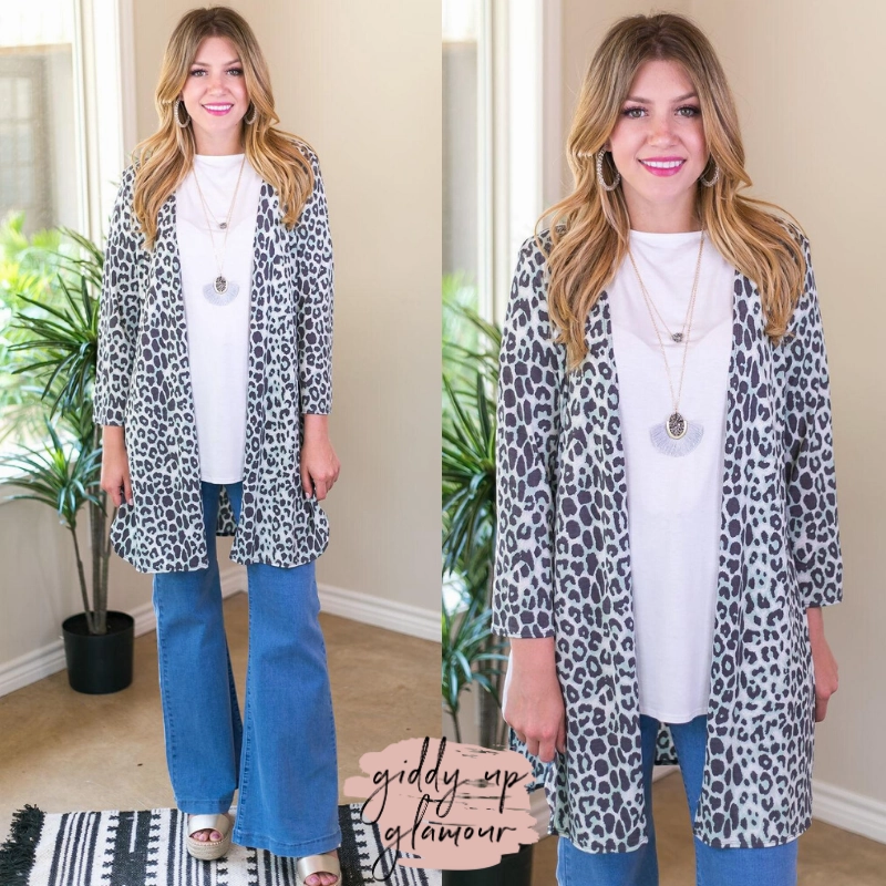 All Eyes On You Leopard Cardigan in Mint and Grey AirflowOptimized Design