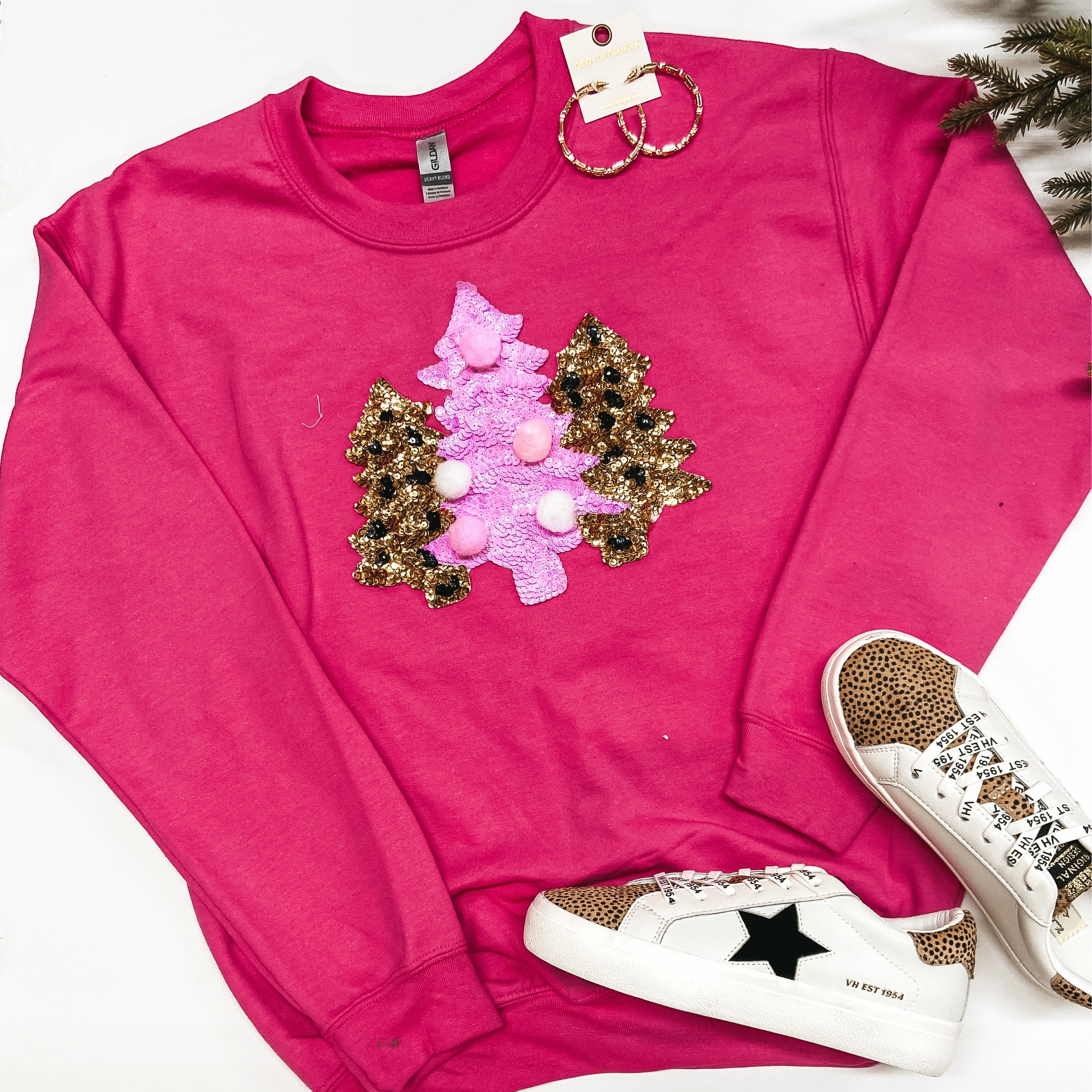Versatile Scarf Elegant Glow All I Want For Christmas Sequin Christmas Tree Graphic Sweatshirt in Pink