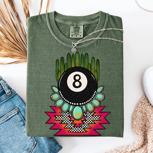 Daily Favorite Online Exclusive | 8 Ball Cactus Graphic on Short Sleeve Comfort Color Tee in Moss Green