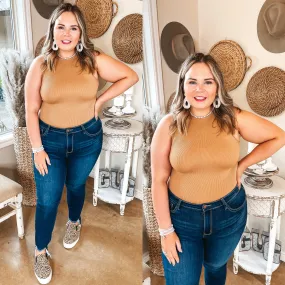 Odor Resistant Material Breathable Underarm Gussets On the Lookout High Neck Ribbed Tank Top Bodysuit in Caramel Brown