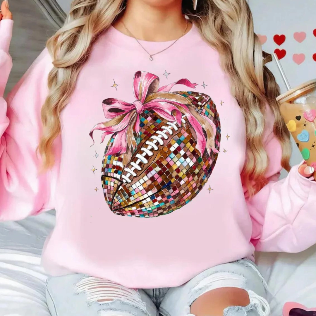 Breathable Performance Fit Breathable Wear Fit Online Exclusive | Coquette Disco Football Graphic Sweatshirt in Pink