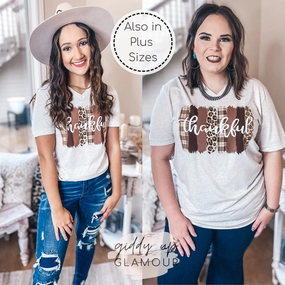 Convertible Neckline Casual Pullover Thankful Short Sleeve Tee Shirt in Oatmeal Ivory