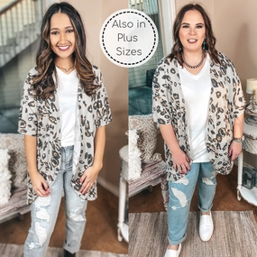 Nordic Light Ahead Of The Trend Leopard Short Drop Sleeve Cardigan in Grey