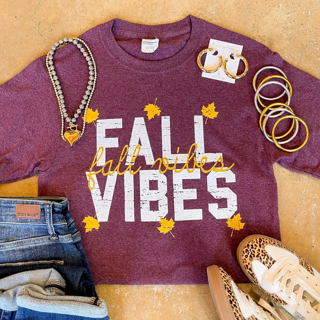 Autumn State of Mind Fall Vibes Short Sleeve Graphic Tee in Heathered Maroon Temperature Control Fabric Recycled Polyester Fabric