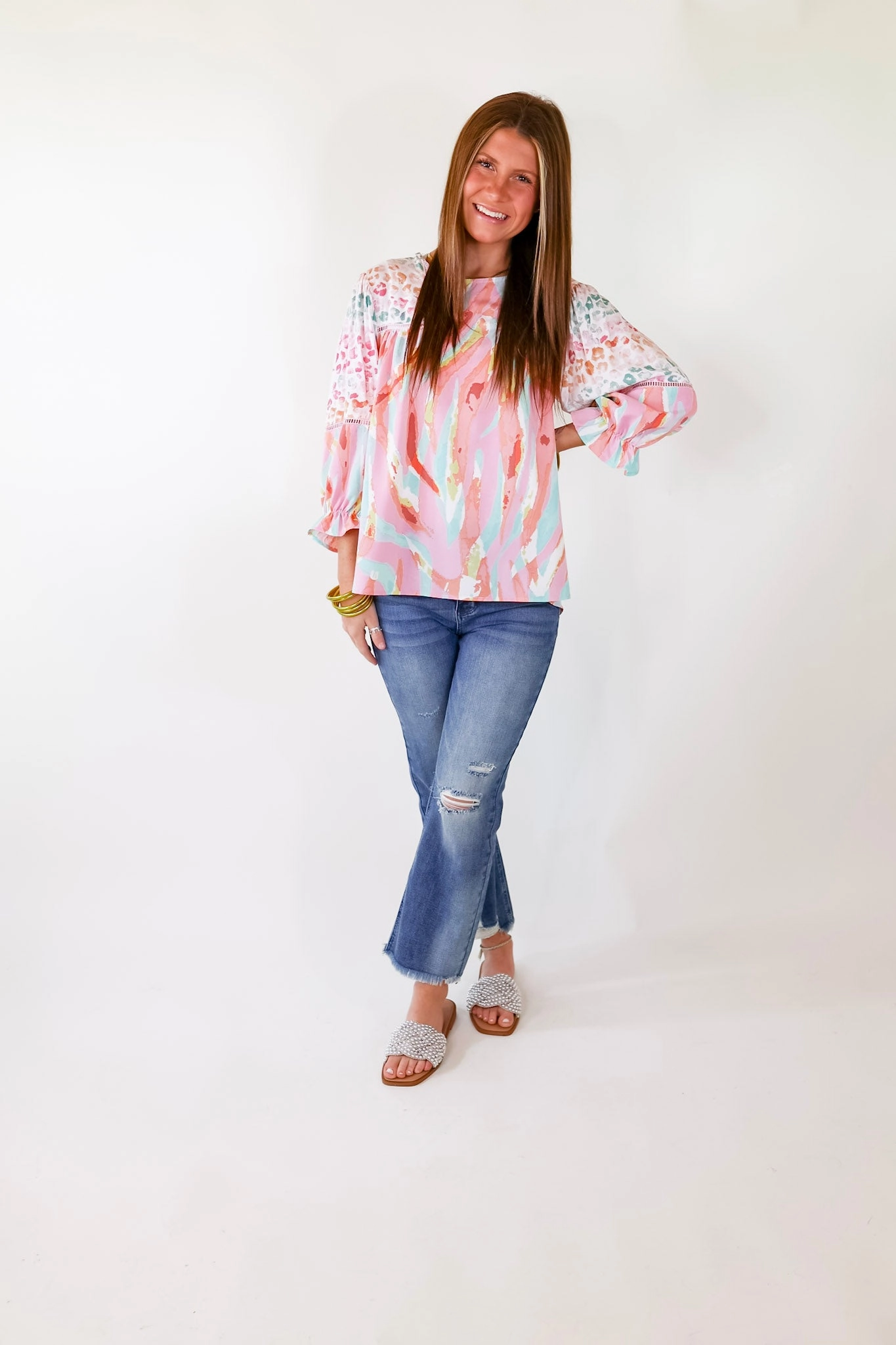 Balance Core TearResistantMaterial Unapologetically Unique Cheetah and Paintbrush Pattern Top In Pink