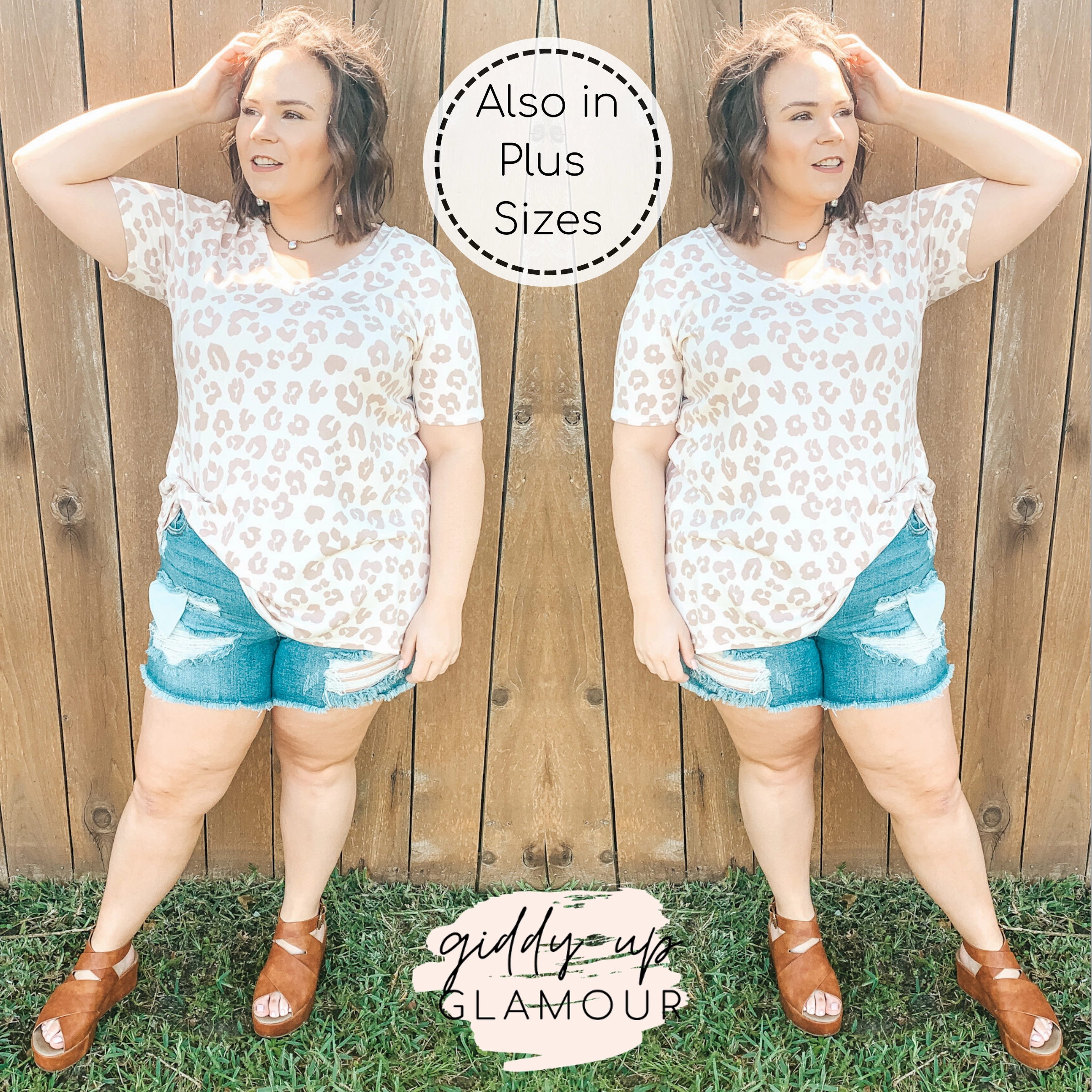 OekoTexCertified Stage Feel Last Chance Size Small & 2XL | Keep Things Simple Leopard V Neck Tee Shirt in Blush Taupe