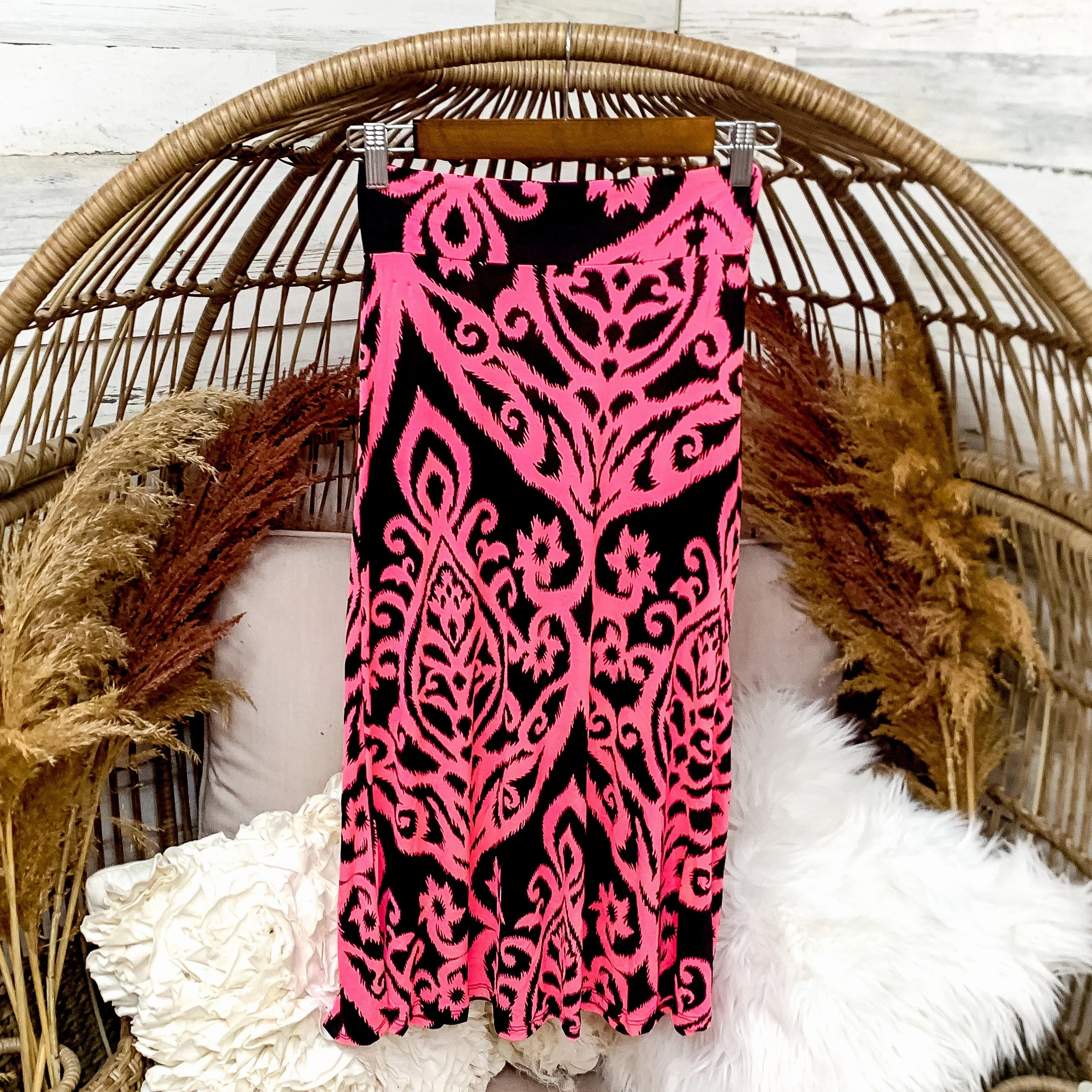 Kids Skirt with Black Damask Print in Pink Neo Mode