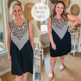 Last Chance Size Small | Pretty in Prints Leopard and Striped Tank Top Dress in Black AbrasionResistant Material