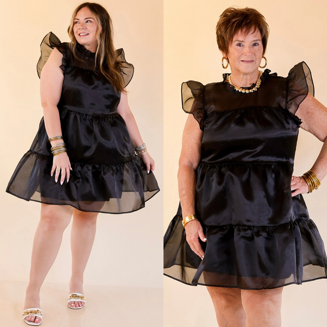 Fashionable Cut Mud Pie | Jane High Neck Sheer Tulle Ruffle Tiered Dress in Black