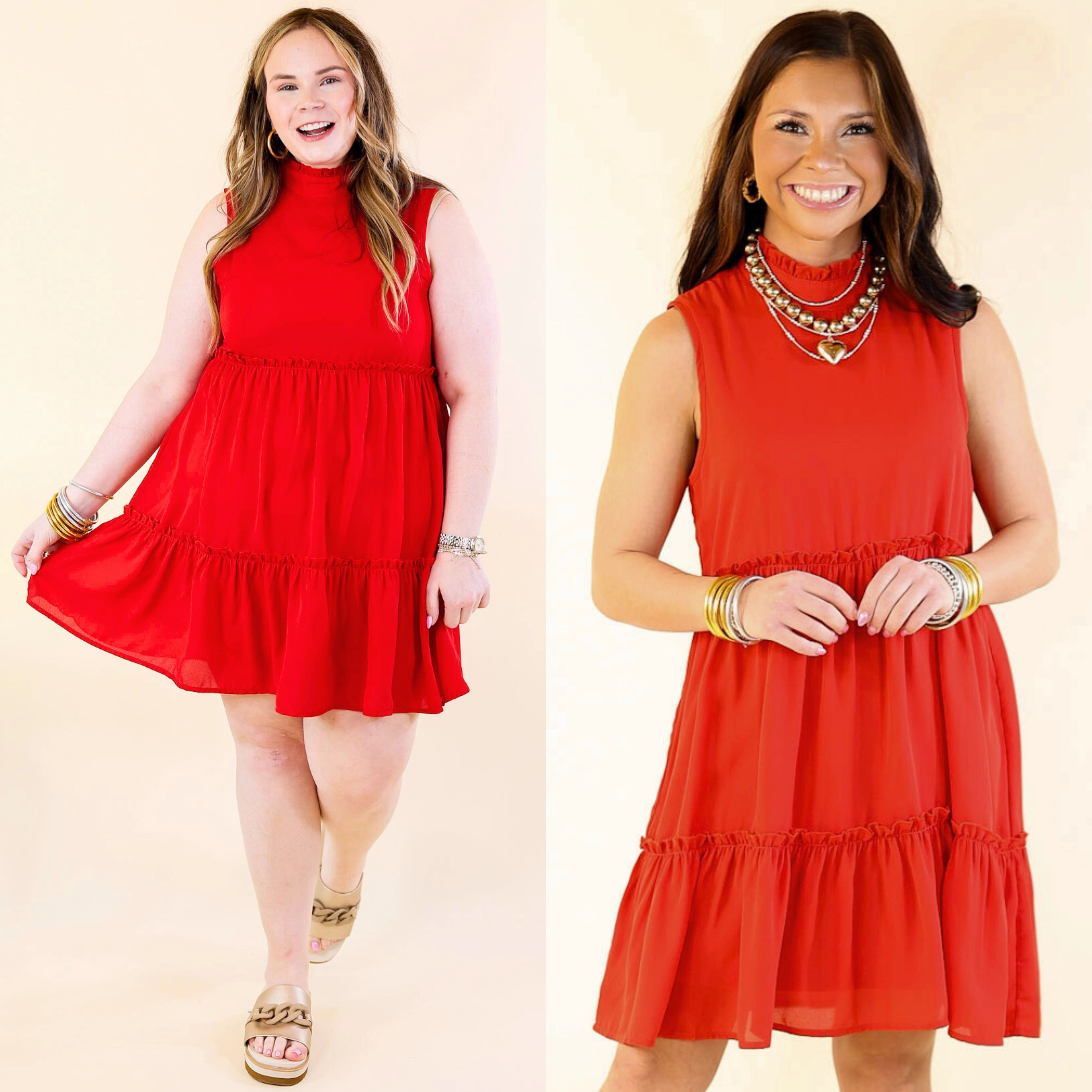 Attempt To Charm High Ruffle Neck Tank Tunic Dress in Red Body Safe