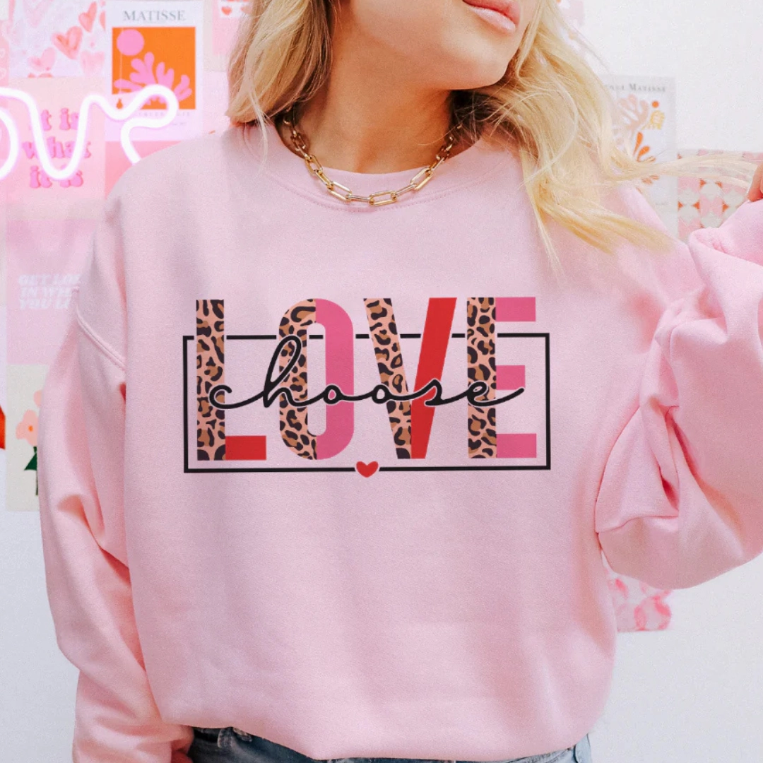 Online Exclusive | Choose Love Cheetah and Color Block Graphic Sweatshirt in Pink Biodegradable Textile Slim Fit Design