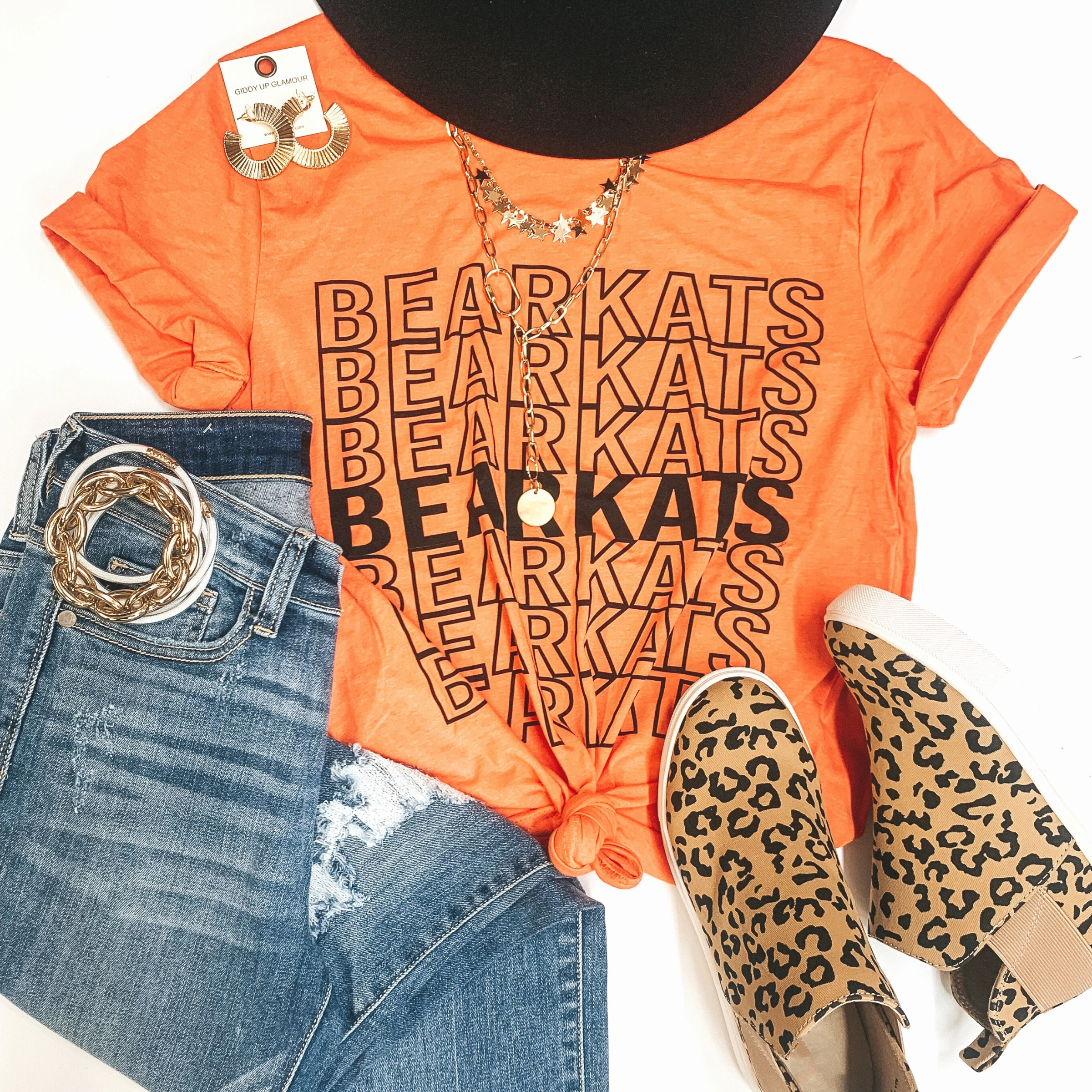 Seasonal Layering Roomy Waist Bearkat Game Day | Bold Bearkats Short Sleeve Graphic Tee in Orange