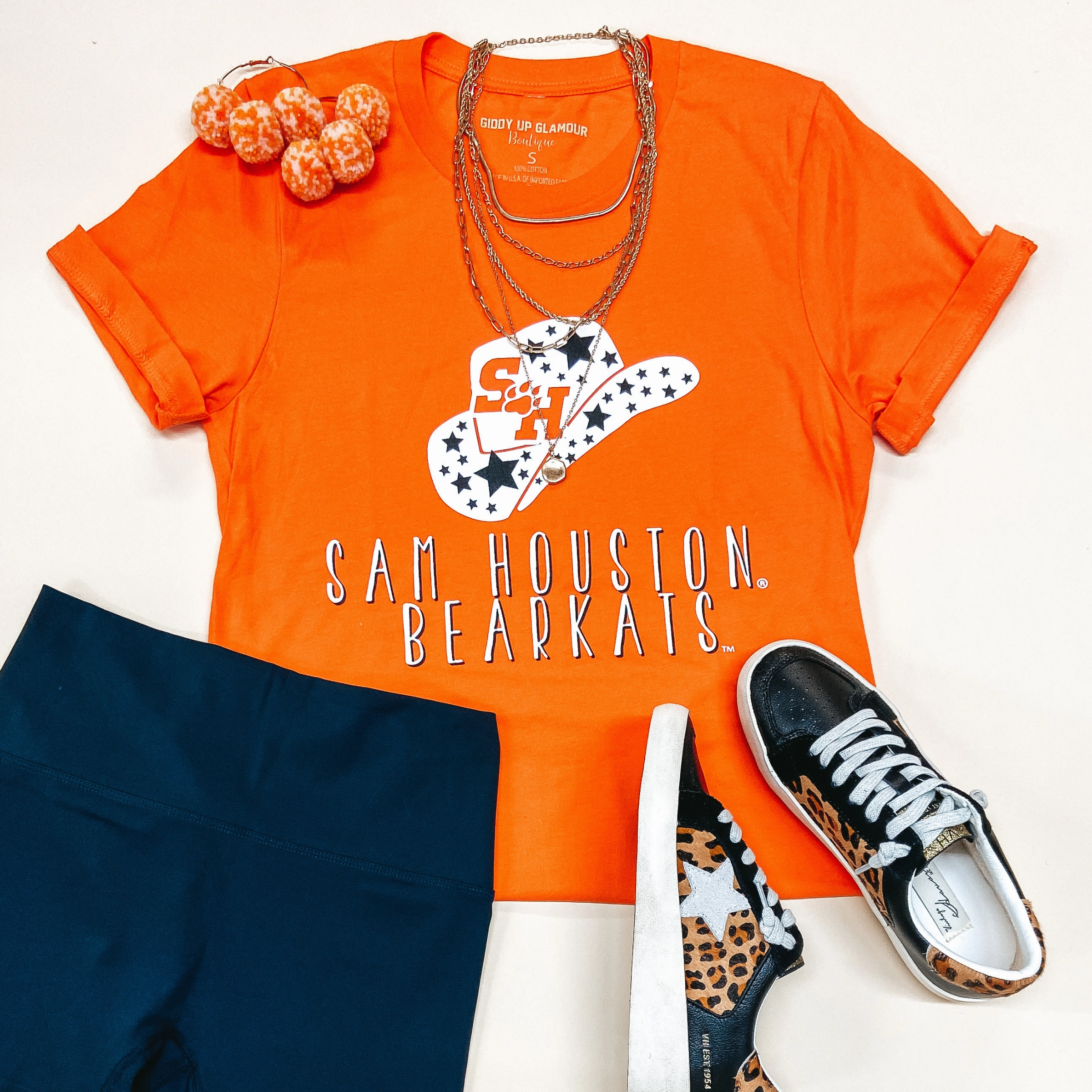 Bearkat Game Day | Sam Houston Bearkats Cowgirl Hat Short Sleeve Graphic Tee in Orange Island Vibe