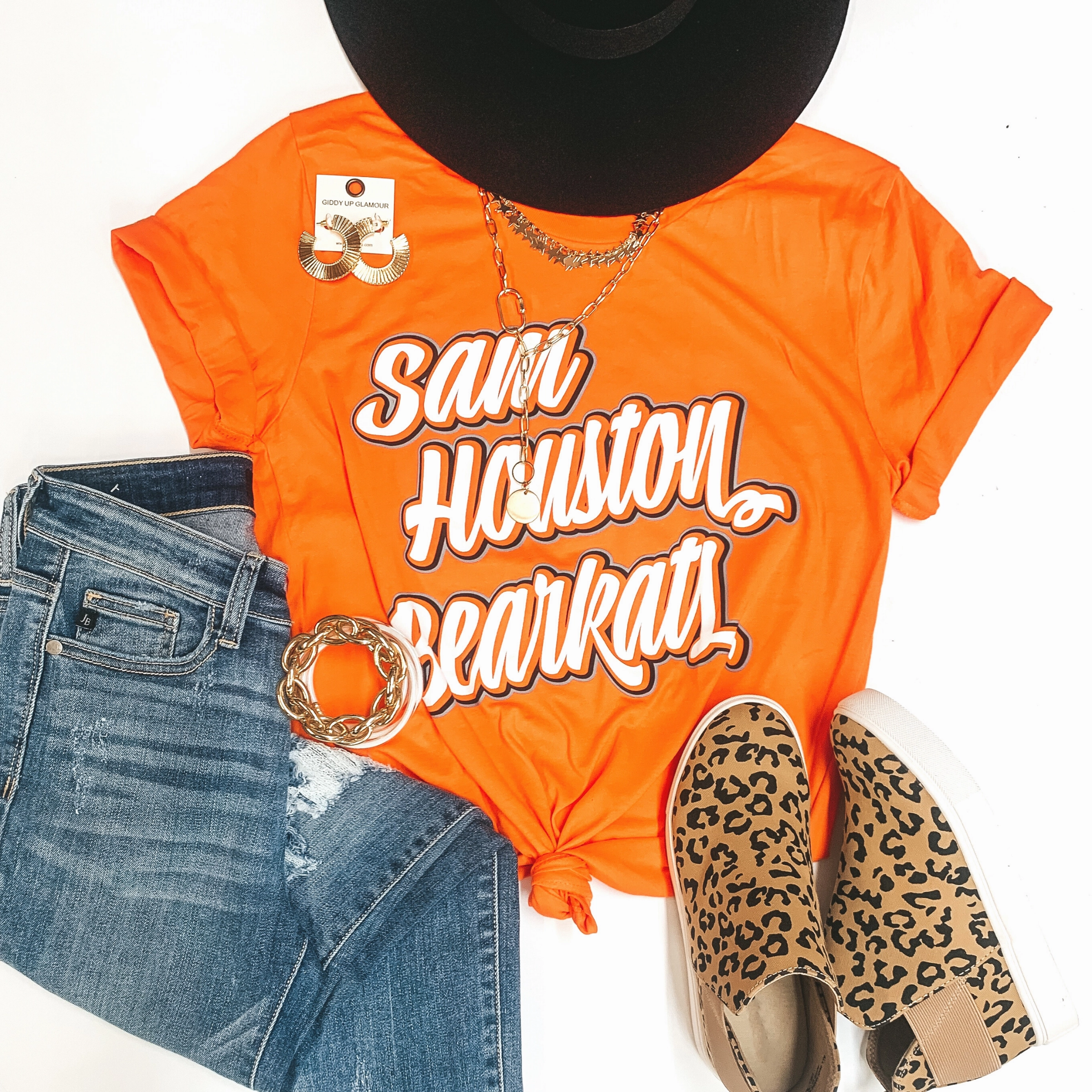 Bearkat Game Day | Sam Houston Bearkats Short Sleeve Graphic Tee in Orange Layered Hem Details