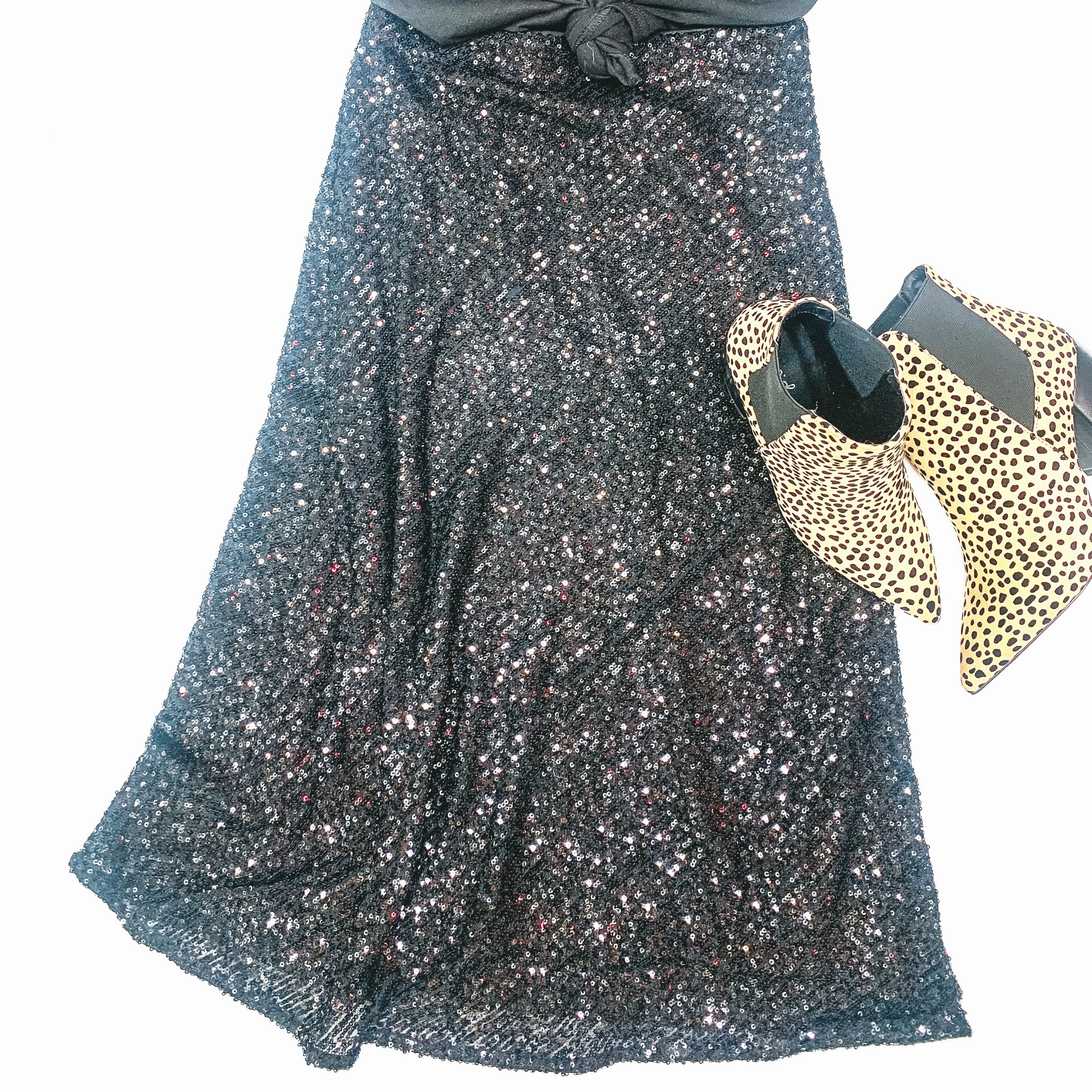 Relaxation Wear Beating Expectations Solid Sequin Midi Skirt in Black