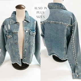 LayeredPaneling Better Than You Imagined Pearl and Crystal Beaded Denim Jacket in Medium Wash