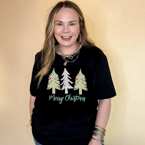 hypoallergenic Lint Resistant Surface Online Exclusive | Merry Christmas Pastel Christmas Tree Graphic Tee in Multiple Color Options