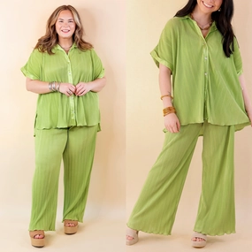 Holiday Ease Effortless Style Walking In Paradise Pliss?? Drawstring Pants in Lime Green