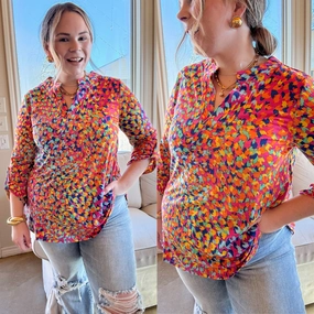 warm glow OdorControl Treatment Urban Elegance Animal Print 3/4 Sleeve Tunic Top in Pink Mix