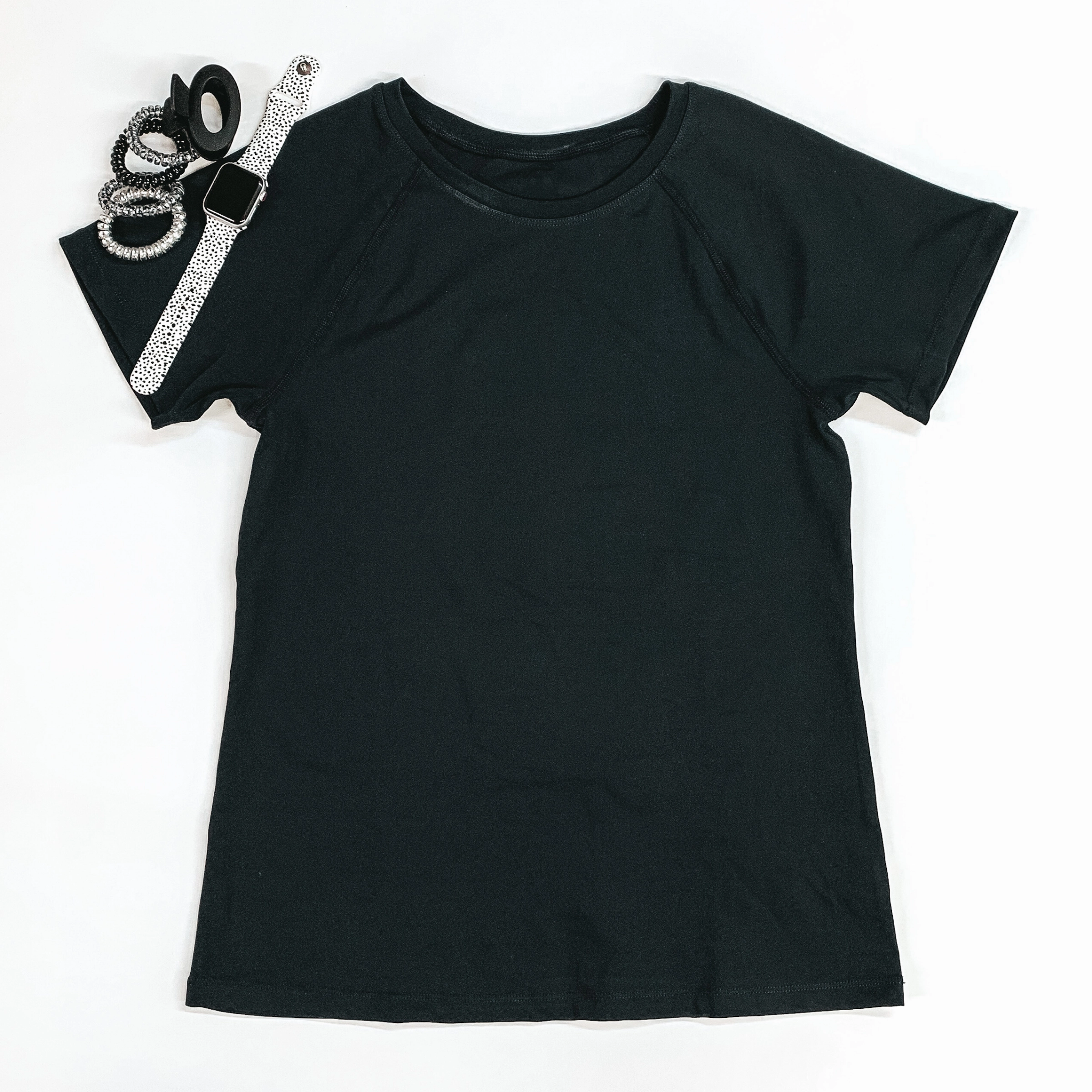 Breaking Records Fitted Short Sleeve Active Top in Black Cozy Style SweatAbsorbentLining