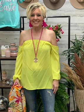 Roomy Design Soft Jersey Today Was A Fairytale Off Shoulder Top in Yellow