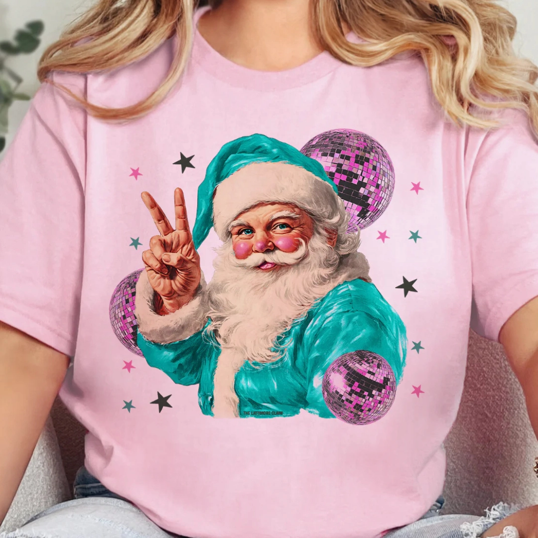 Bohemian freedom Online Exclusive | Disco Santa Peace Hand Graphic Tee in Pink