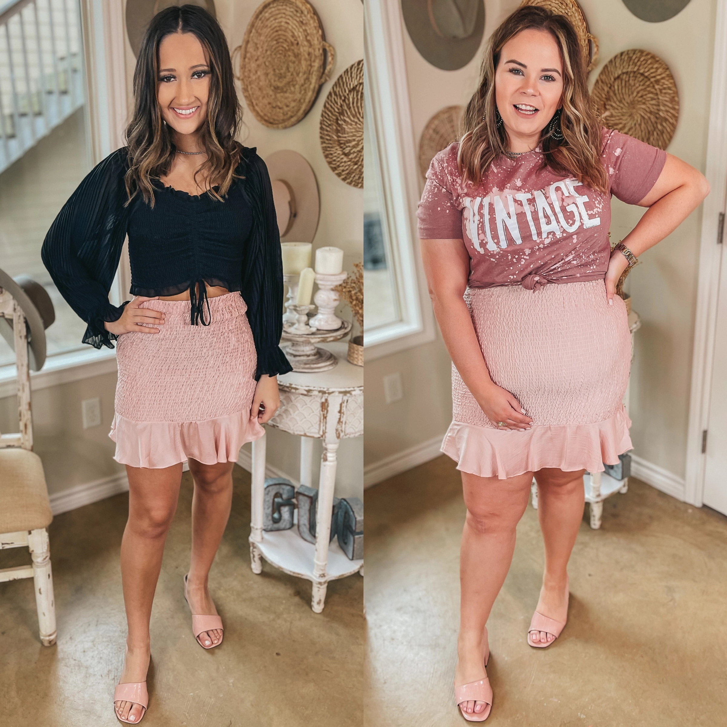 Spring Romance Smocked Skirt with Ruffle Trim in Blush Pink Cool Tone