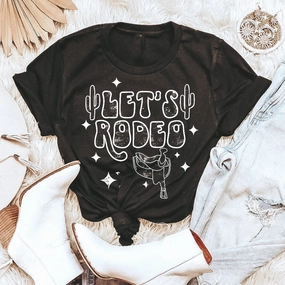 Tagless Design Online Exclusive | Let's Rodeo with Stars and Saddle Graphic Tee in Charcoal Black