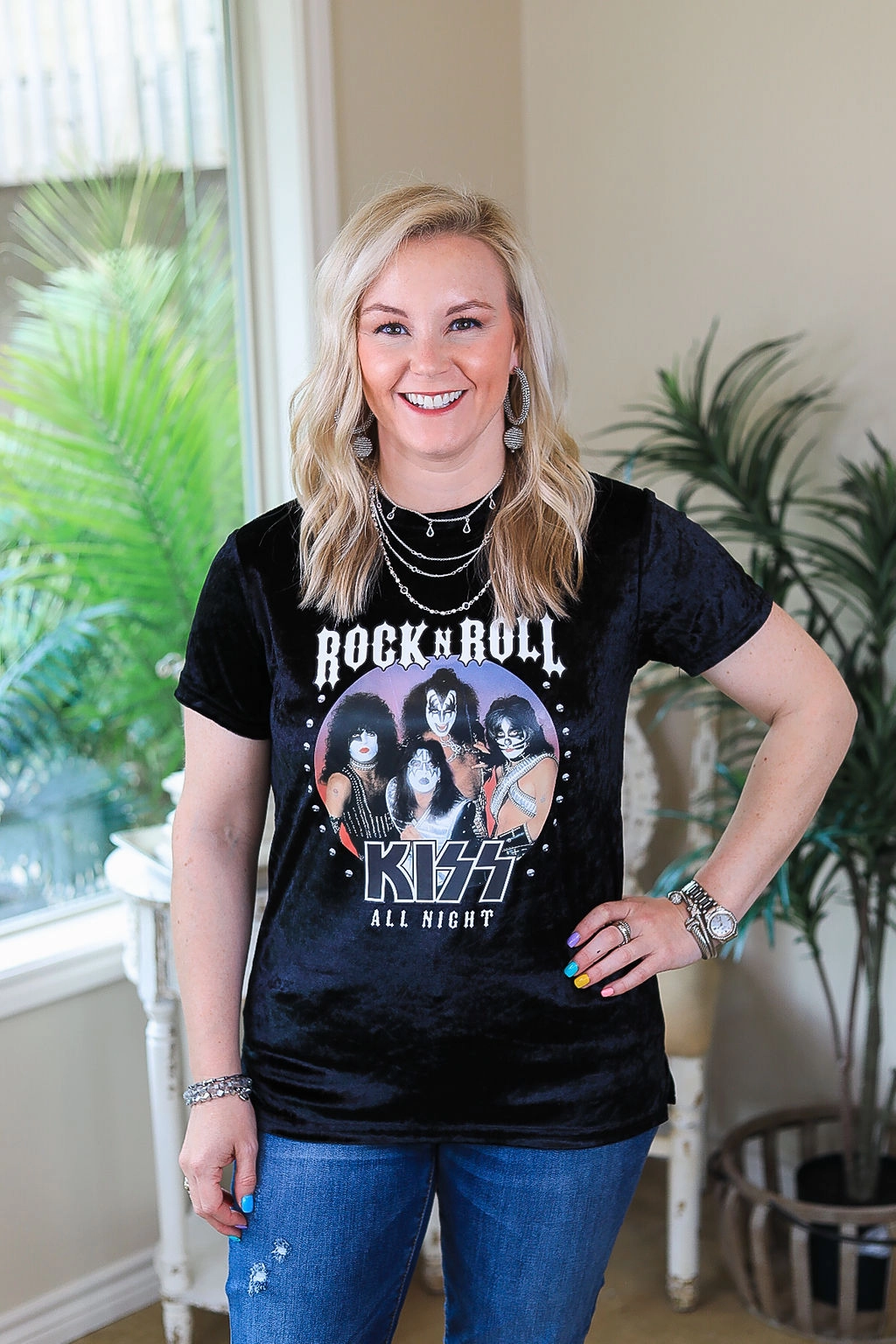Kiss | Rock N Roll All Night Velvet Band Tee in Black Versatile Clothing Wide Glow